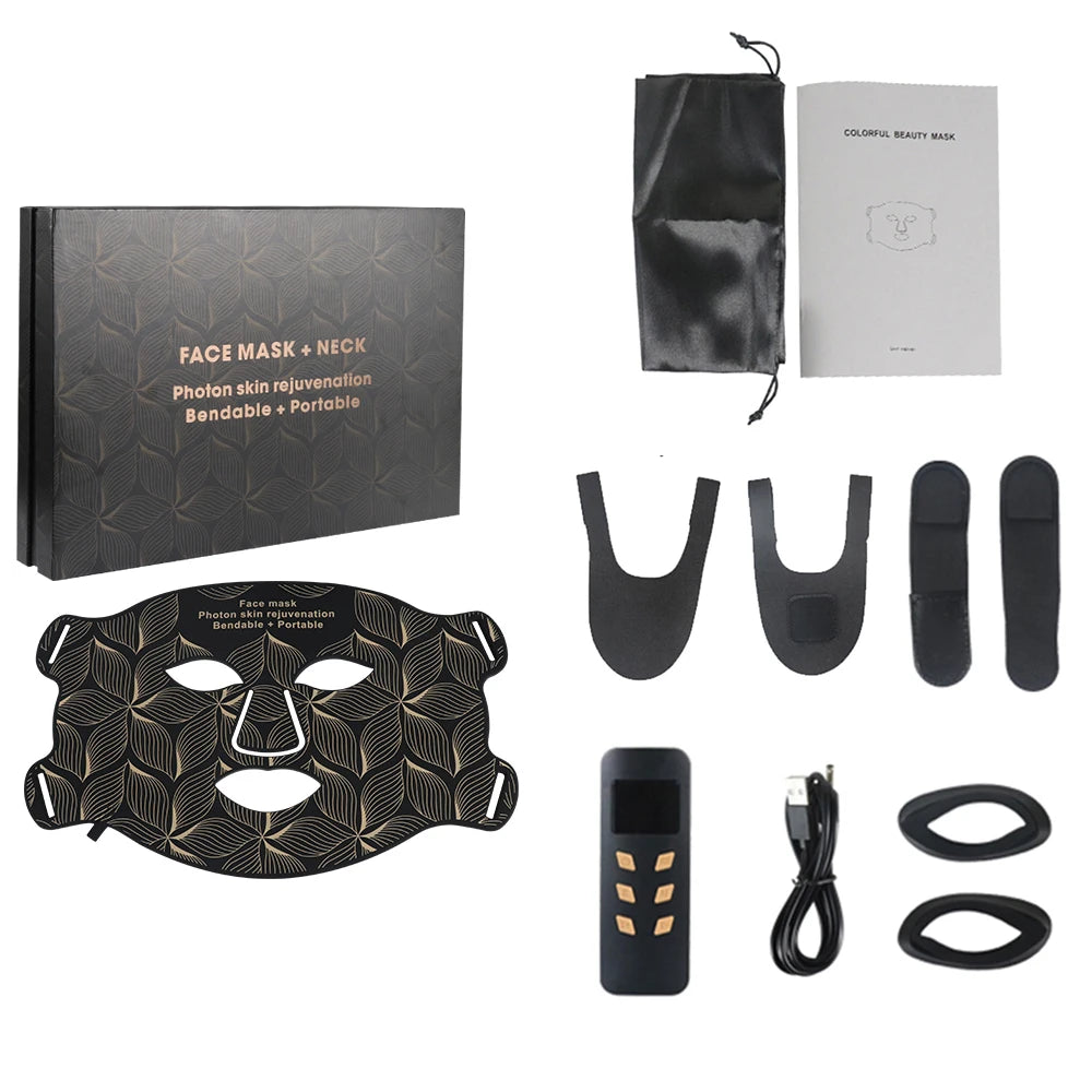 LED Facial Mask with Neck 8 color Near-infrared Red Facial and Neck Photon Oil Control Skin Firming Whitening and Anti Rednes