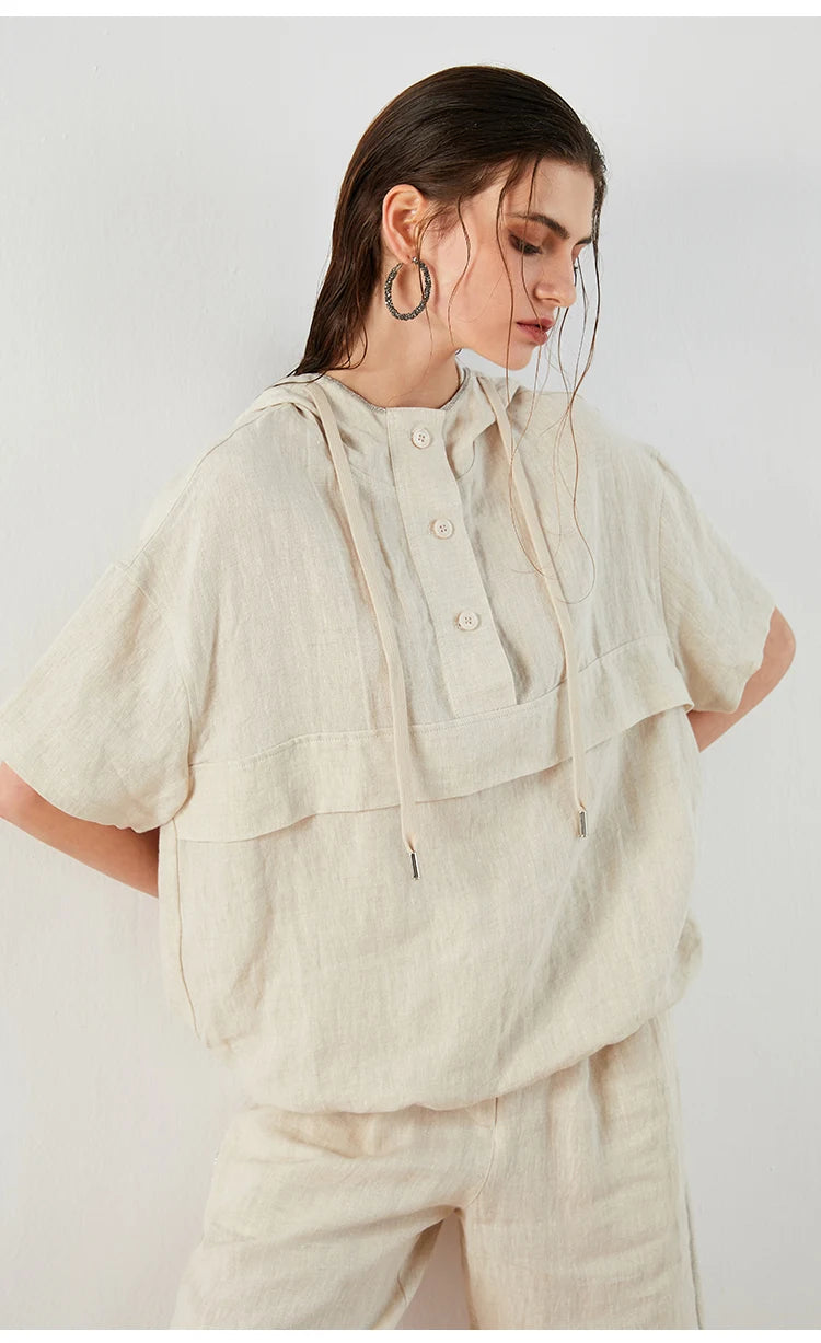 K1162L In Stock Polo Collar 100% Linen sport Designer Hoodies Women Hoodies For Women Womens Hoodies Sweatshirts Clothes