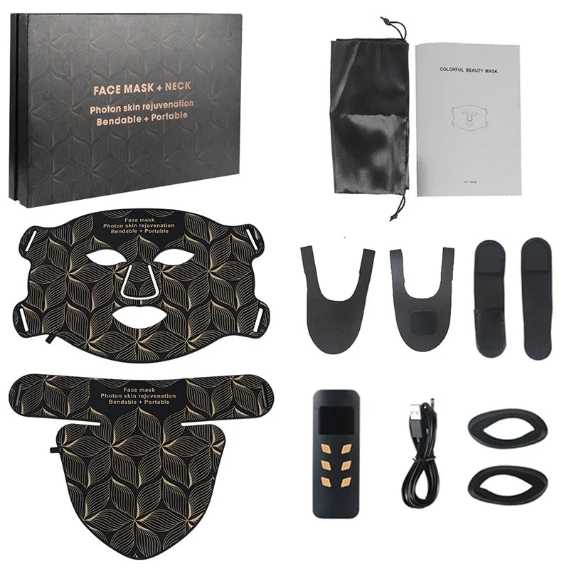 LED Facial Mask with Neck 8 color Near-infrared Red Facial and Neck Photon Oil Control Skin Firming Whitening and Anti Rednes