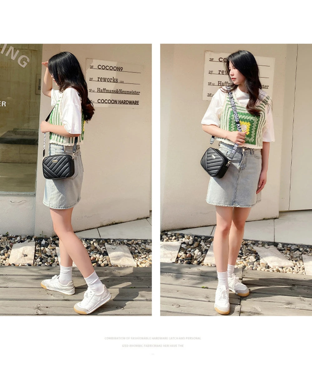 High Quality PU Shoulder Bags for Woman's Handbag Simple Crossbody Casual Messenger Bag Female Cool Shoulder Bags Phone Bag
