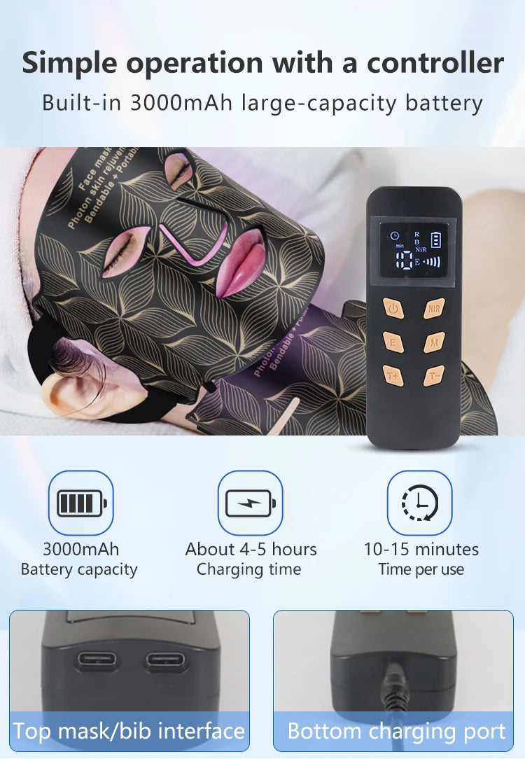 LED Facial Mask with Neck 8 color Near-infrared Red Facial and Neck Photon Oil Control Skin Firming Whitening and Anti Rednes