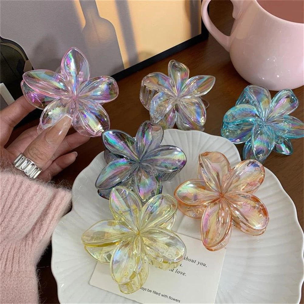 2025 New Gradient Large Flower Acrylic Hair Clip for Women Sweet Hair Claws Crab Clamp Barrettes Hawaiian Headwear Accessories