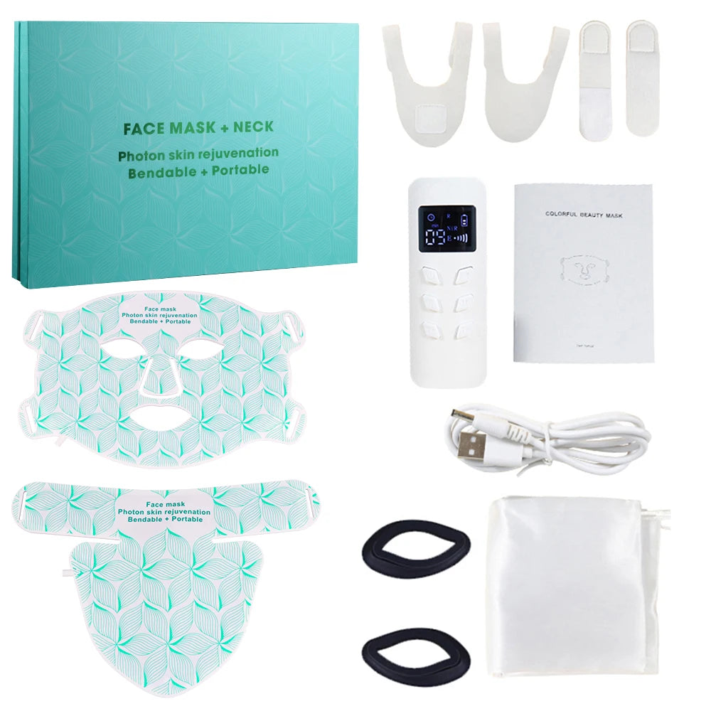 LED Facial Mask with Neck 8 color Near-infrared Red Facial and Neck Photon Oil Control Skin Firming Whitening and Anti Rednes