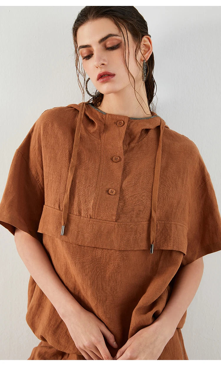 K1162L In Stock Polo Collar 100% Linen sport Designer Hoodies Women Hoodies For Women Womens Hoodies Sweatshirts Clothes