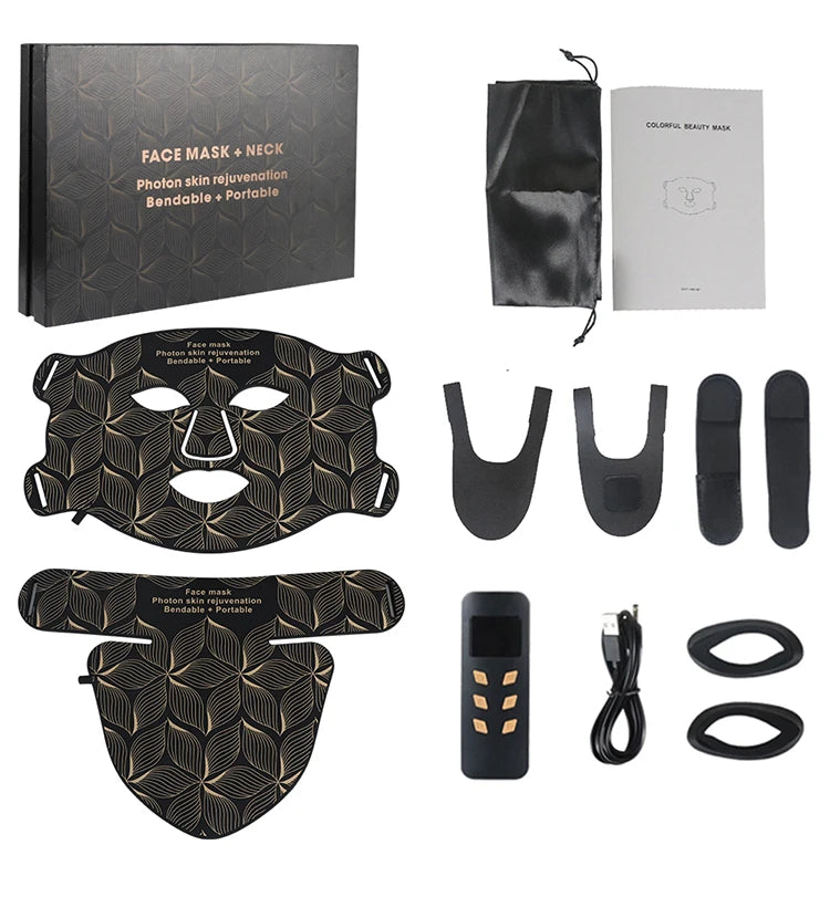 LED Facial Mask with Neck 8 color Near-infrared Red Facial and Neck Photon Oil Control Skin Firming Whitening and Anti Rednes