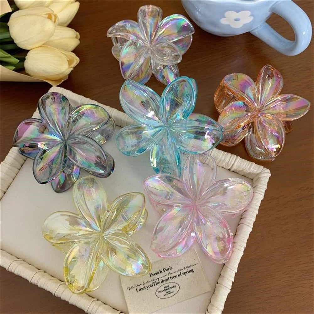 2025 New Gradient Large Flower Acrylic Hair Clip for Women Sweet Hair Claws Crab Clamp Barrettes Hawaiian Headwear Accessories