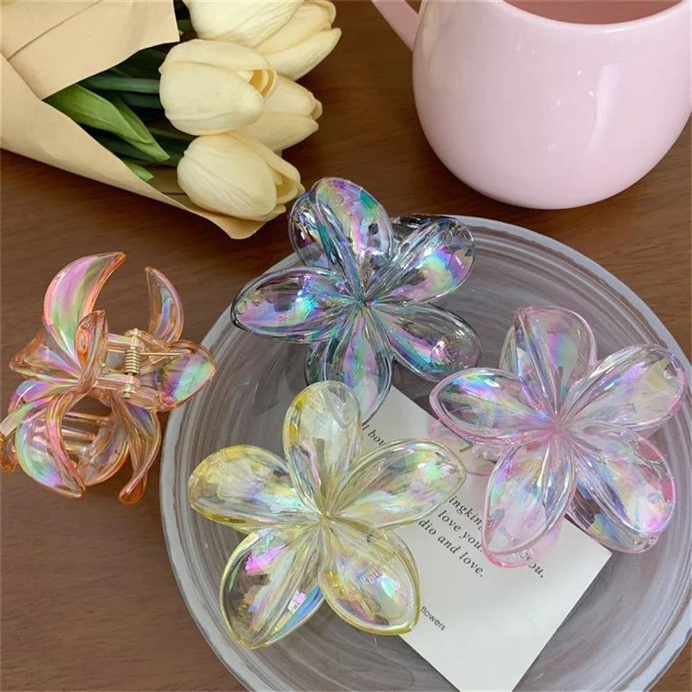2025 New Gradient Large Flower Acrylic Hair Clip for Women Sweet Hair Claws Crab Clamp Barrettes Hawaiian Headwear Accessories