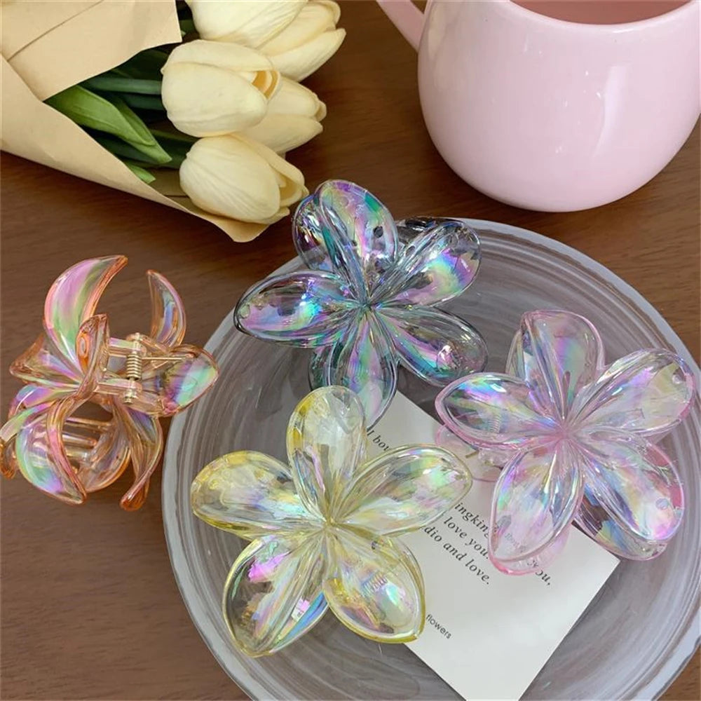 2025 New Gradient Large Flower Acrylic Hair Clip for Women Sweet Hair Claws Crab Clamp Barrettes Hawaiian Headwear Accessories